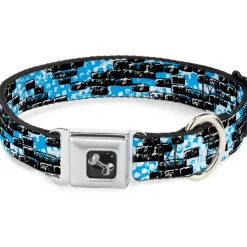 Dog Bone Seatbelt Buckle Collar - Grunge Bricks Blue
