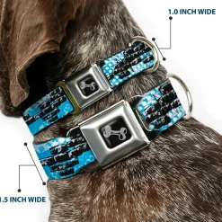 Dog Bone Seatbelt Buckle Collar - Grunge Bricks Blue