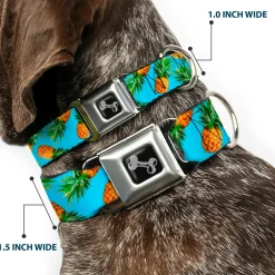 Dog Bone Seatbelt Buckle Collar - Vivid Pineapples Scattered Blue