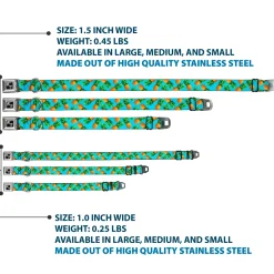 Dog Bone Seatbelt Buckle Collar - Vivid Pineapples Scattered Blue