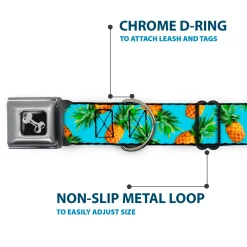 Dog Bone Seatbelt Buckle Collar - Vivid Pineapples Scattered Blue