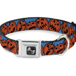 Dog Bone Seatbelt Buckle Collar - Jack-o'-Lanterns Blue