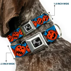 Dog Bone Seatbelt Buckle Collar - Jack-o'-Lanterns Blue