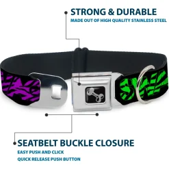 Dog Bone Seatbelt Buckle Collar - SWAGG Black/Zebra Multi Neon