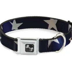 Dog Bone Seatbelt Buckle Collar - American Flag Vivid Stars CLOSE-UP Blue/White