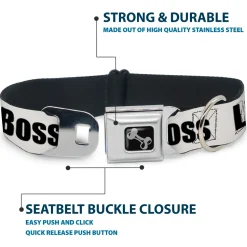 Dog Bone Seatbelt Buckle Collar - LIKE A BOSS White/Black