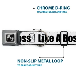 Dog Bone Seatbelt Buckle Collar - LIKE A BOSS White/Black