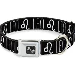 Dog Bone Seatbelt Buckle Collar - Zodiac LEO/Symbol Black/White