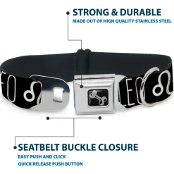 Dog Bone Seatbelt Buckle Collar - Zodiac LEO/Symbol Black/White