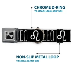 Dog Bone Seatbelt Buckle Collar - Zodiac LEO/Symbol Black/White