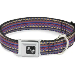 Dog Bone Seatbelt Buckle Collar - Aztec 15 Blues/Yellow/Orange/Gray