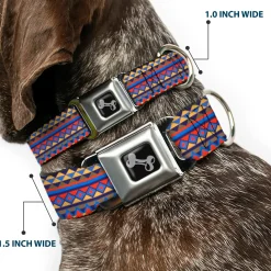 Dog Bone Seatbelt Buckle Collar - Aztec 15 Blues/Yellow/Orange/Gray