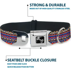 Dog Bone Seatbelt Buckle Collar - Aztec 15 Blues/Yellow/Orange/Gray