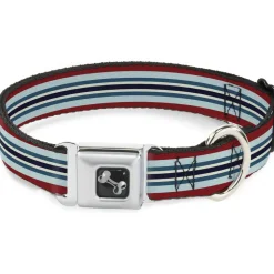 Dog Bone Seatbelt Buckle Collar - Stripes Red/Blues/White