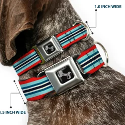 Dog Bone Seatbelt Buckle Collar - Stripes Red/Blues/White