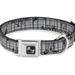 Dog Bone Seatbelt Buckle Collar - Plaid Curls Gray