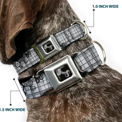 Dog Bone Seatbelt Buckle Collar - Plaid Curls Gray