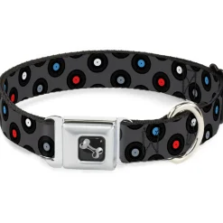 Dog Bone Seatbelt Buckle Collar - Vinyl Records Gray/Black/Red/Blue/White