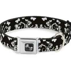 Dog Bone Seatbelt Buckle Collar - Butterfly Garden Black/White