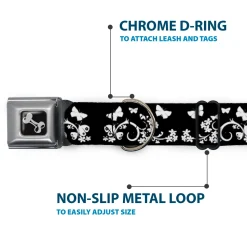 Dog Bone Seatbelt Buckle Collar - Butterfly Garden Black/White