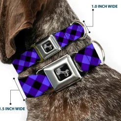 Dog Bone Seatbelt Buckle Collar - Diagonal Buffalo Plaid Black/Blue
