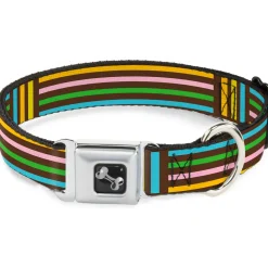 Dog Bone Seatbelt Buckle Collar - Stripe Blocks Brown/Multi Pastel