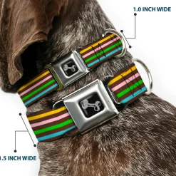 Dog Bone Seatbelt Buckle Collar - Stripe Blocks Brown/Multi Pastel