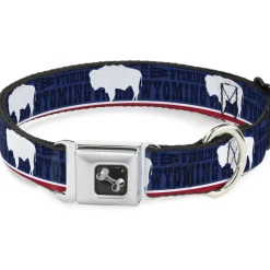 Dog Bone Seatbelt Buckle Collar - Wyoming Flags/WYOMING Typography
