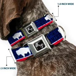 Dog Bone Seatbelt Buckle Collar - Wyoming Flags/WYOMING Typography