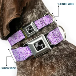 Dog Bone Seatbelt Buckle Collar - Ditsy Floral Lavender/White/Black