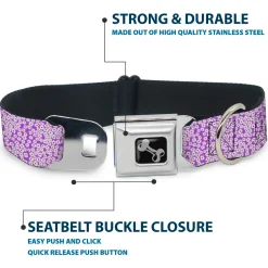 Dog Bone Seatbelt Buckle Collar - Ditsy Floral Lavender/White/Black