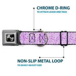 Dog Bone Seatbelt Buckle Collar - Ditsy Floral Lavender/White/Black