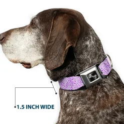 Dog Bone Seatbelt Buckle Collar - Ditsy Floral Lavender/White/Black