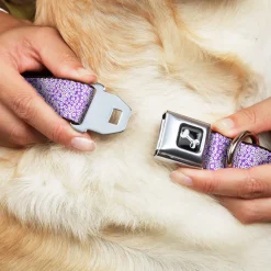 Dog Bone Seatbelt Buckle Collar - Ditsy Floral Lavender/White/Black