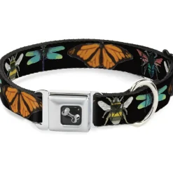 Dog Bone Seatbelt Buckle Collar - Insects CLOSE-UP Black