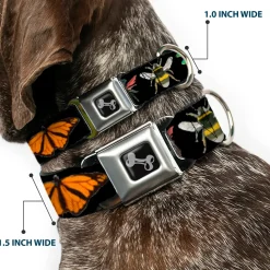 Dog Bone Seatbelt Buckle Collar - Insects CLOSE-UP Black