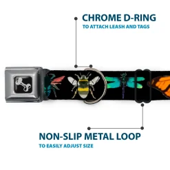 Dog Bone Seatbelt Buckle Collar - Insects CLOSE-UP Black