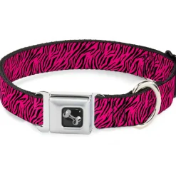 Dog Bone Seatbelt Buckle Collar - Zebra 2 Fuchsia Pink