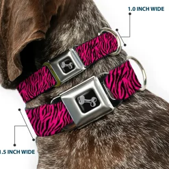 Dog Bone Seatbelt Buckle Collar - Zebra 2 Fuchsia Pink