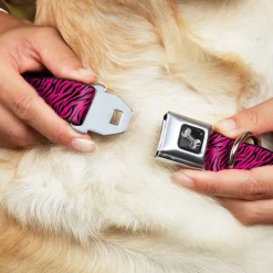Dog Bone Seatbelt Buckle Collar - Zebra 2 Fuchsia Pink