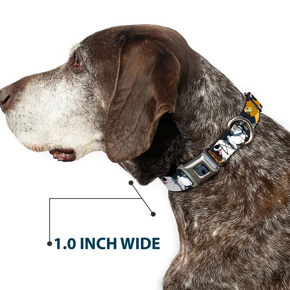 Dog House Full Color Black/Gray Seatbelt Buckle Collar - Disney Dogs 6-Dog Group Collage/Paws Gray/Black