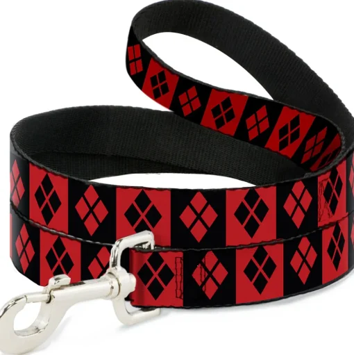 Dog Leash - Harley Quinn Diamond Blocks Red/Black Black/Red
