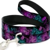 Dog Leash - HARLEY QUINN Pow & Aiming Poses/Joker Sketch Black/Turquoise/Fuchsia