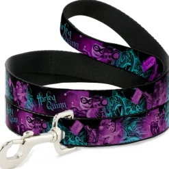 Dog Leash - HARLEY QUINN Pow & Aiming Poses/Joker Sketch Black/Turquoise/Fuchsia