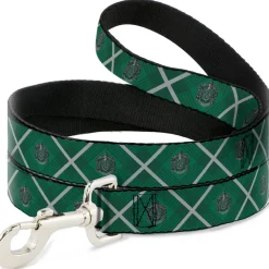 Dog Leash - Harry Potter Slytherin Crest Plaid Greens/Gray
