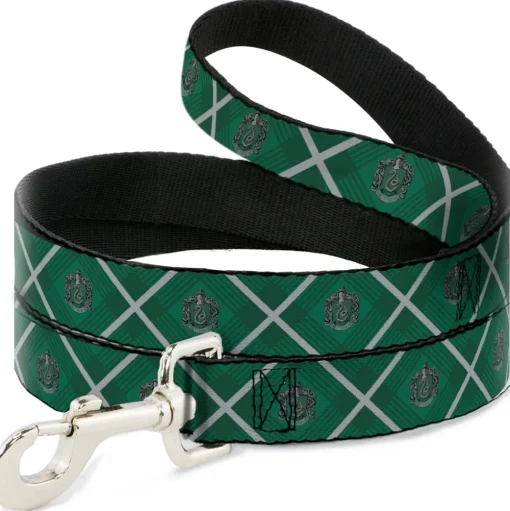 Dog Leash - Harry Potter Slytherin Crest Plaid Greens/Gray