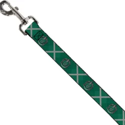 Dog Leash - Harry Potter Slytherin Crest Plaid Greens/Gray