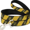 Dog Leash - HUFFLEPUFF Crest Diagonal Stripe Charcoal Gray/Yellow