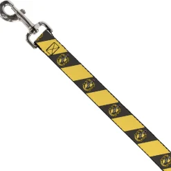 Dog Leash - HUFFLEPUFF Crest Diagonal Stripe Charcoal Gray/Yellow