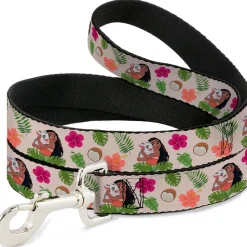 Dog Leash - Moana Hugging Pua Pose and Tropical Flora Beige